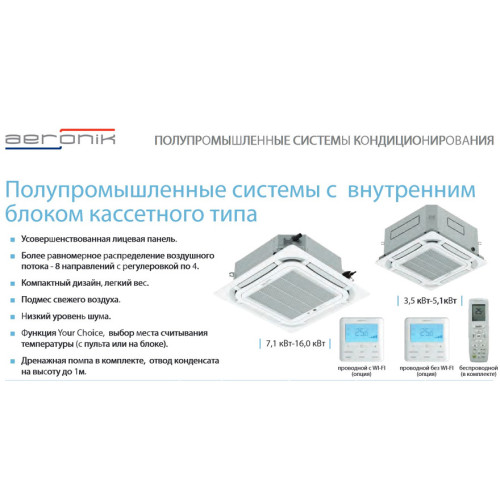 Кассетный кондиционер AERONIK ASI-AKH50R1/B-S INV/ASO-AGUHN50R1/INV